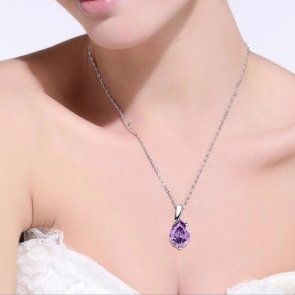 Silver 925 Purple Amethyst Charm Chain Necklace - Picture 1 of 6